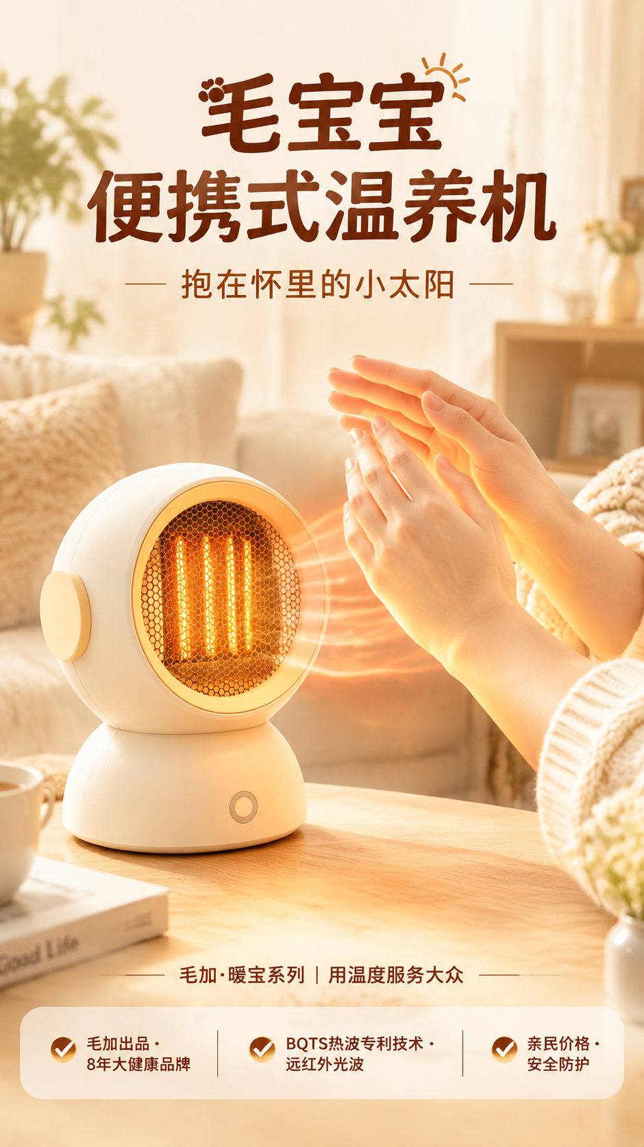 毛宝宝便携式温养机产品海报，9:16竖版，4K超清，质感强烈，… - 图片创意预览