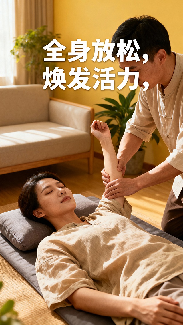 生成50张上门推拿图片，图片可以加一些文字