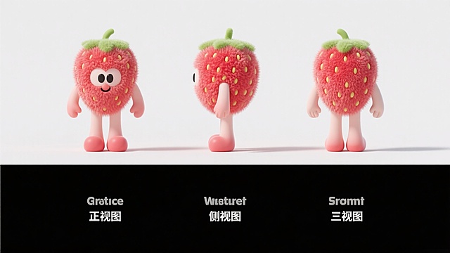 3D卡通风格，拟人化草莓角色，可爱生动，适合儿童节日设计。