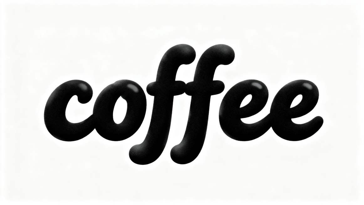 手写体风格艺术字，文字为"coffee"，圆润饱满的手写泡沫造型，笔画厚重流畅，整体为纯黑色，背景为纯白色，无任何阴影和装饰细节，干净清晰，可爱又有力量感预览效果