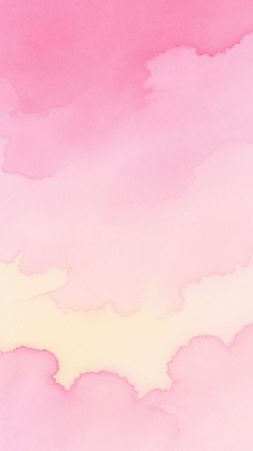 一张粉色背景的水彩风格插画，画面以柔和的粉色为基调，从顶部的深粉色逐渐过渡到中部的浅粉色，再到下方的淡黄色，色彩渐变自然柔和，充满了温暖、浪漫、梦幻的氛围。水彩颜料在纸上晕染开来，形成了柔和的边缘和模糊的色块，没有明显的笔触痕迹，整体呈现出一种轻盈、通透、朦胧的质感，仿佛是一片粉色的云彩，又像是一幅淡雅的水彩画，给人一种宁静、舒适、温馨的感觉。预览效果