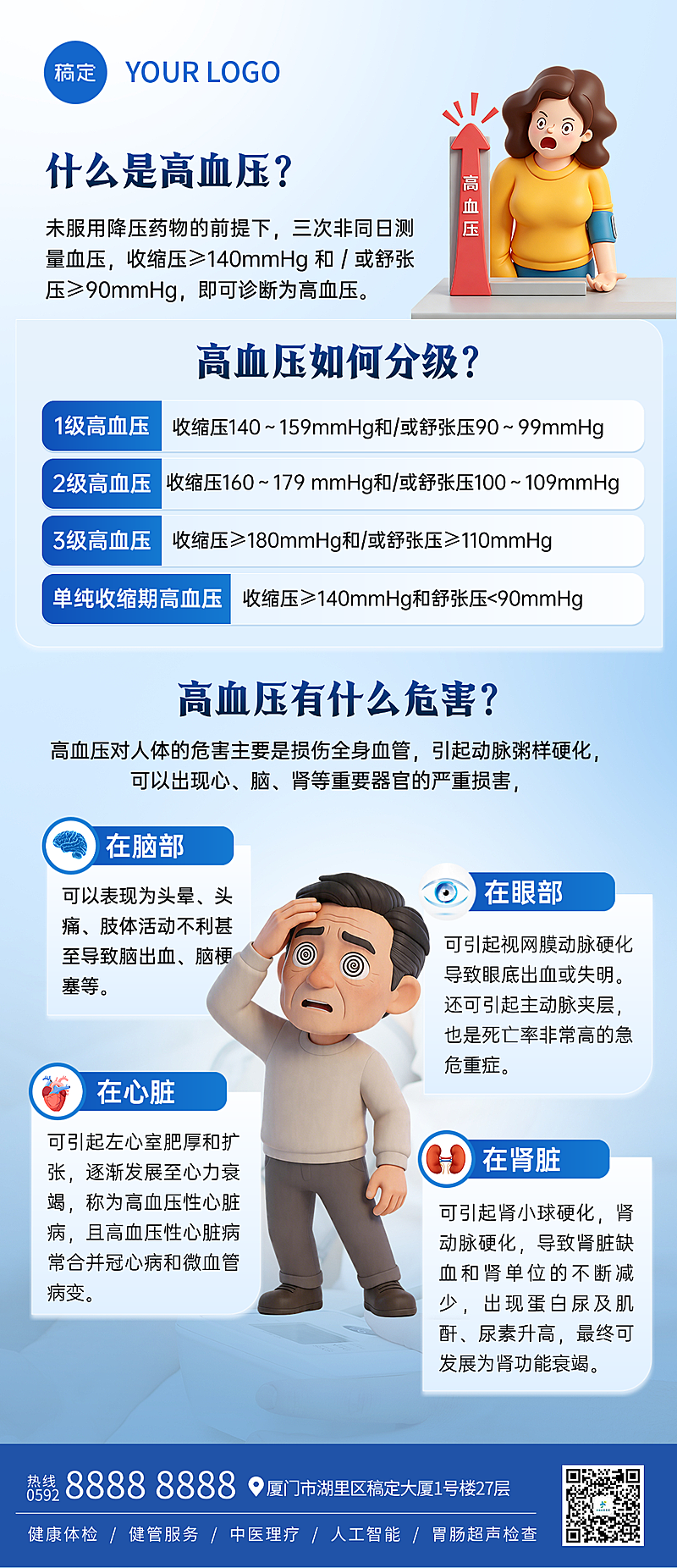 高血压健康知识科普分享蓝色现代感全屏竖版海报