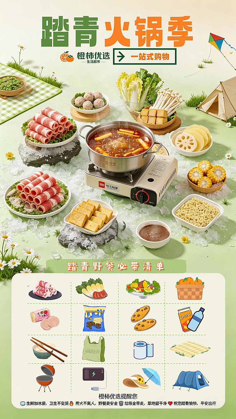 踏青火锅季超市海报设计 