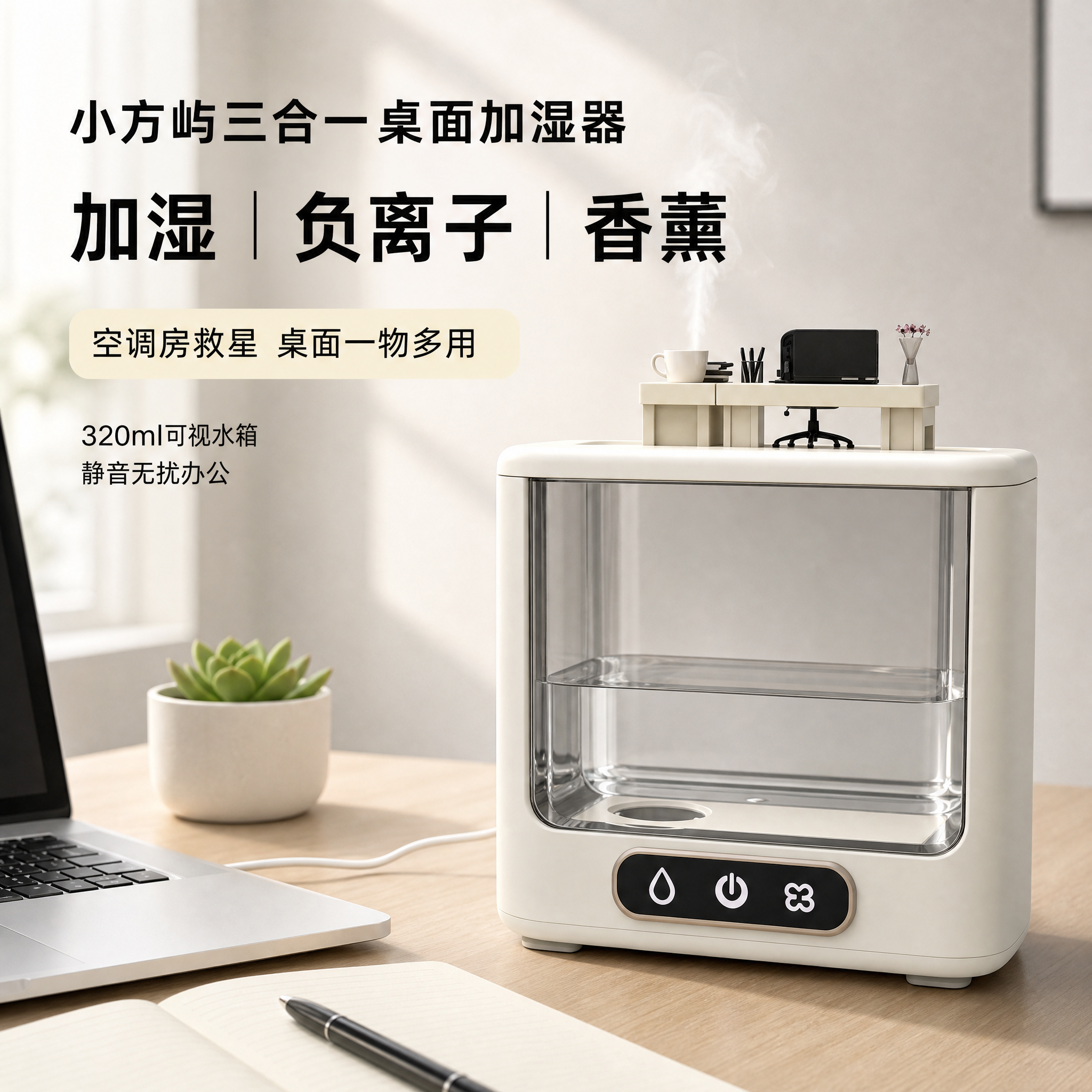 [单张主图] 小方屿三合一桌面加湿器，高级氛围感主图路线，淘宝… - 图片创意预览