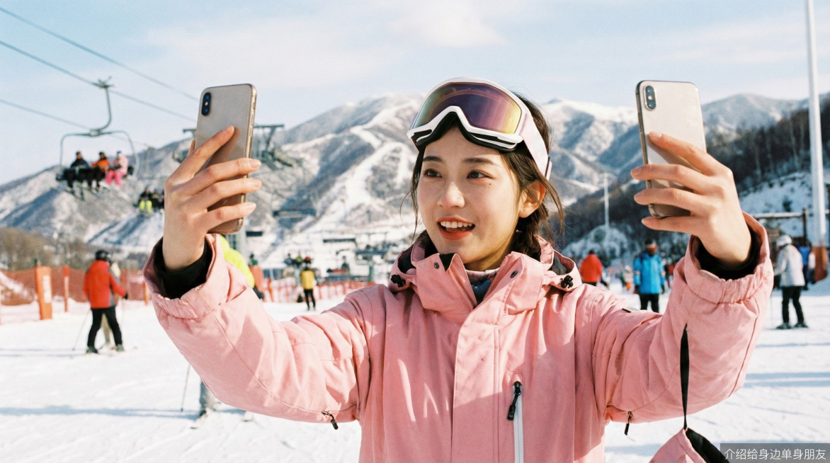 帮我生成20个美女，亚洲，网感，自拍的视角，网红感，真实感，长相不同，右下角均标注小的文字“介绍给身边单身朋友”文字，比例16:9，不同场景，不同长相预览效果