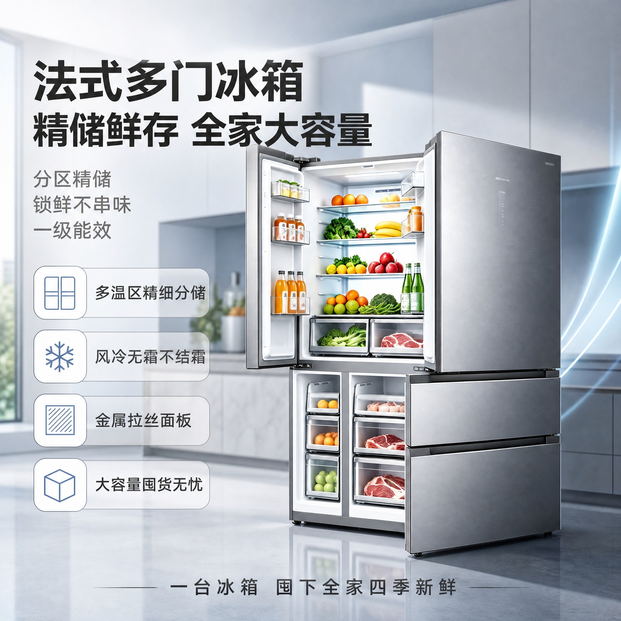 [单张主图] 法式多门冰箱电商主图，高级品质感路线，淘宝1:1… - 图片创意预览