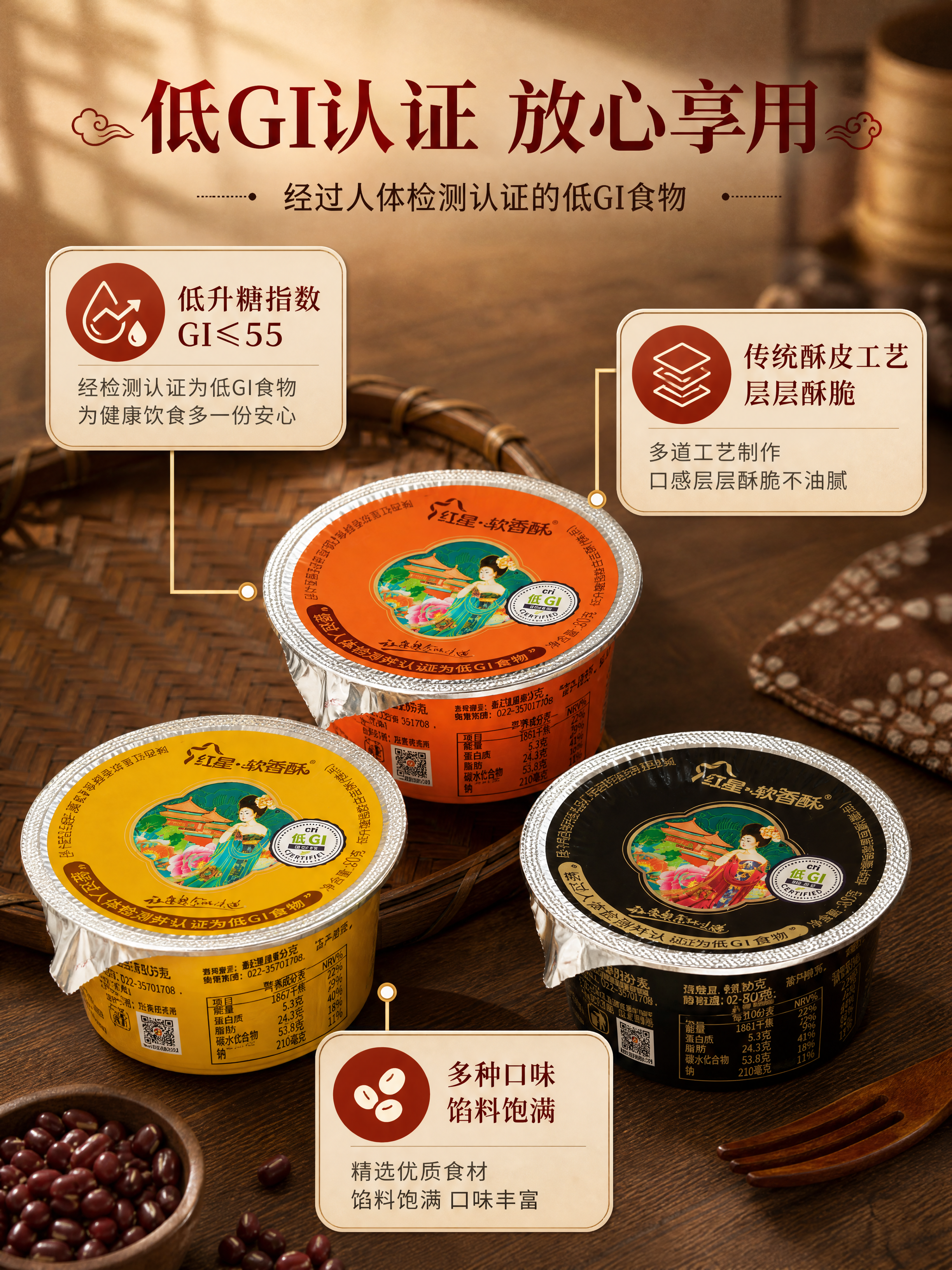 [商品] 使用【图2】【图4】红星软香酥三杯多角度展示（黄色白… - 图片创意预览