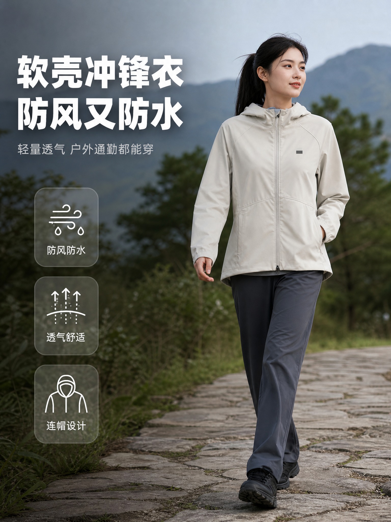 [主图1] 软壳连帽夹克冲锋衣 核心卖点首图 拼多多平台 3:… - 图片创意预览