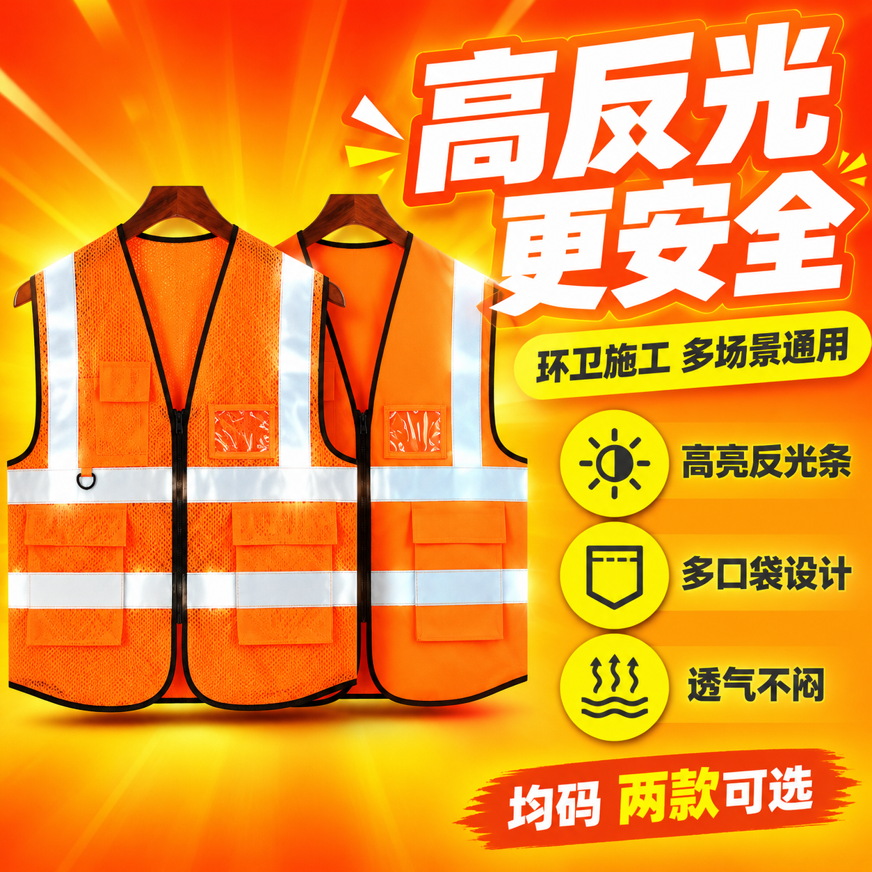[主图-1] 核心卖点首图，主题为环卫反光安全背心高反光醒目安… - 图片创意预览