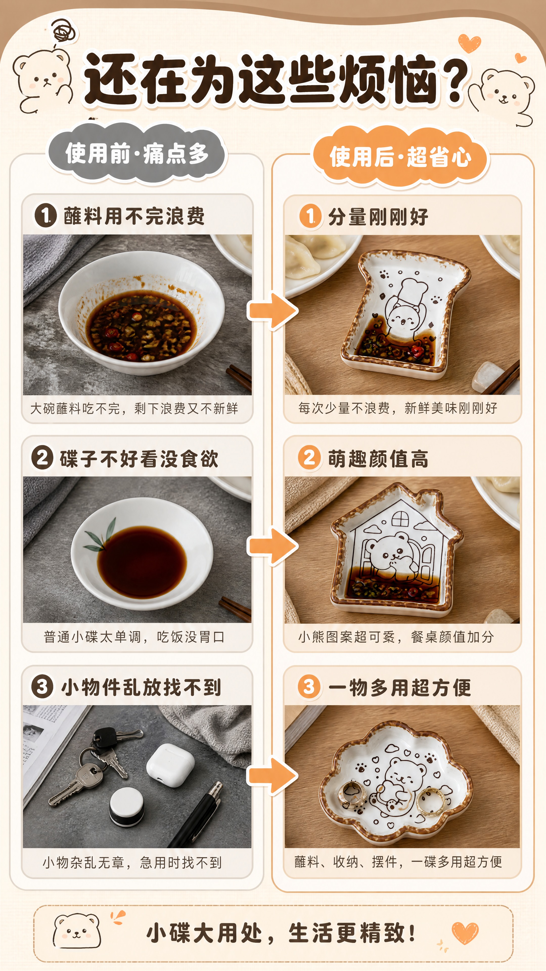 [商品] 使用【图1】陶瓷小熊小料碟；保留白瓷棕边、小熊图案、… - 图片创意预览