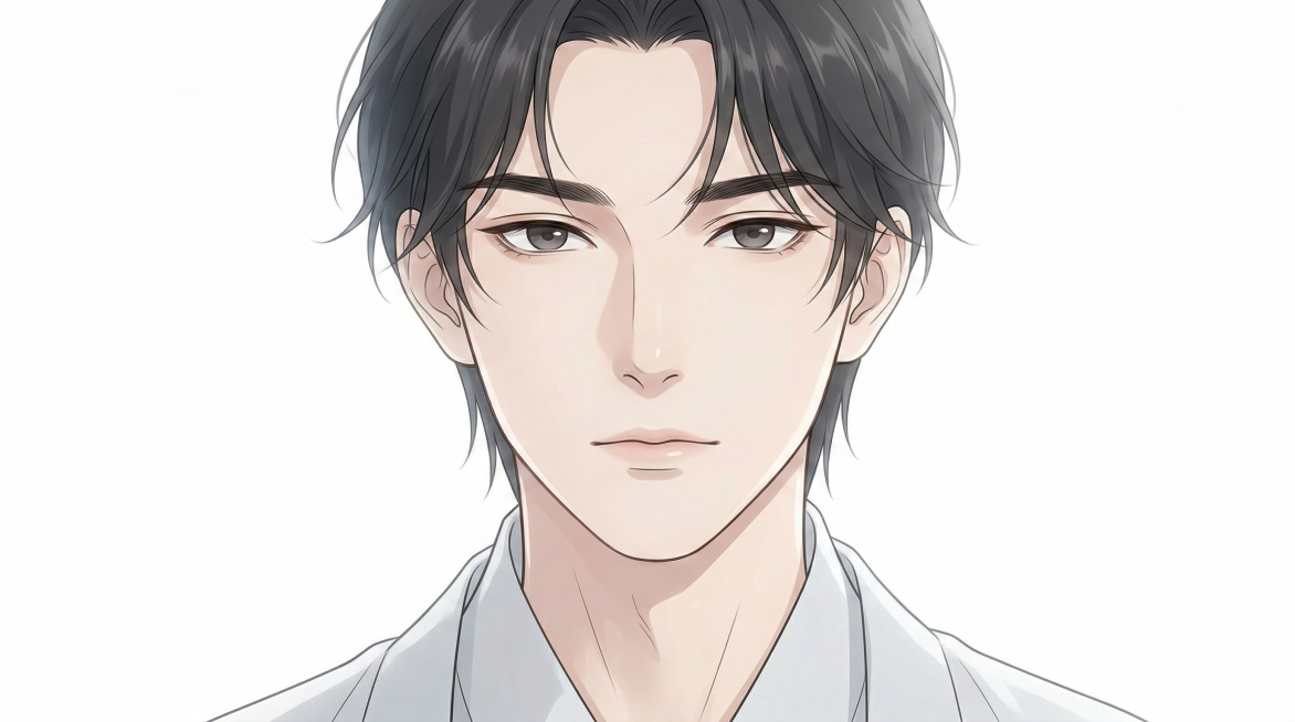 二维国漫风格，沈知言面部特写，清冷温柔长相，眉眼清冽柔和，眼型修长，眼神干净温润，鼻梁高挺精致，唇形清浅，脸型流畅秀气，肤色白皙细腻，神态安静疏离又温柔，发丝轻盈，五官刻画精致，纯白背景，氛围感清冷治预览效果