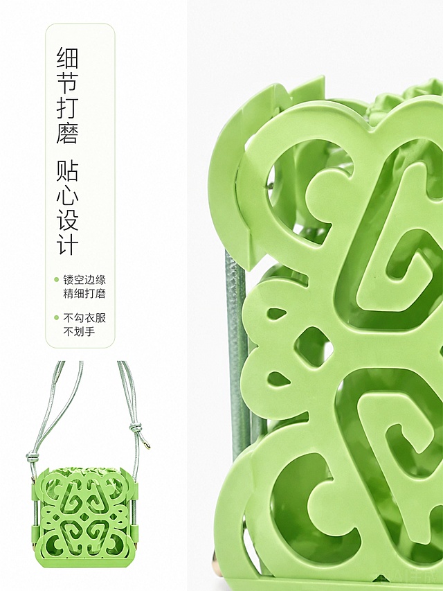 使用商品详情页技能根据商品图「图片1」生成详情页，参考图为，商品名称为糖果背包，卖点为壁厚挺括不变形，镂空边缘打磨光滑，不勾衣服、不划手。，适配平台为淘宝/天猫，图片比例为3:4，需求屏数为3张，再生成2张1:1的产品封面图