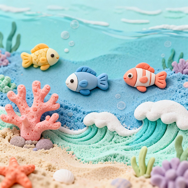 海洋绘画，太空沙，童趣，马卡龙色系