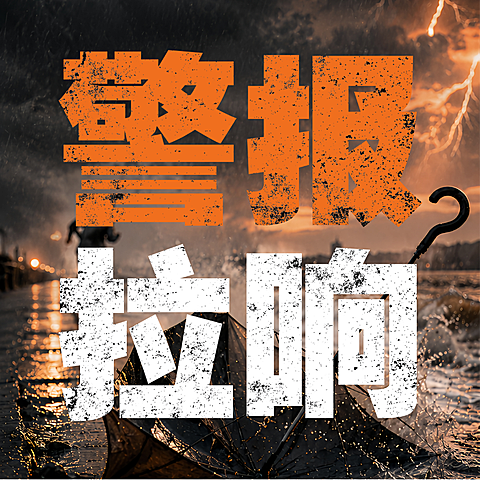 暑期台风预警防灾科普宣传暴雨海浪破损雨伞橙黑磨损粗字写实公众号次图