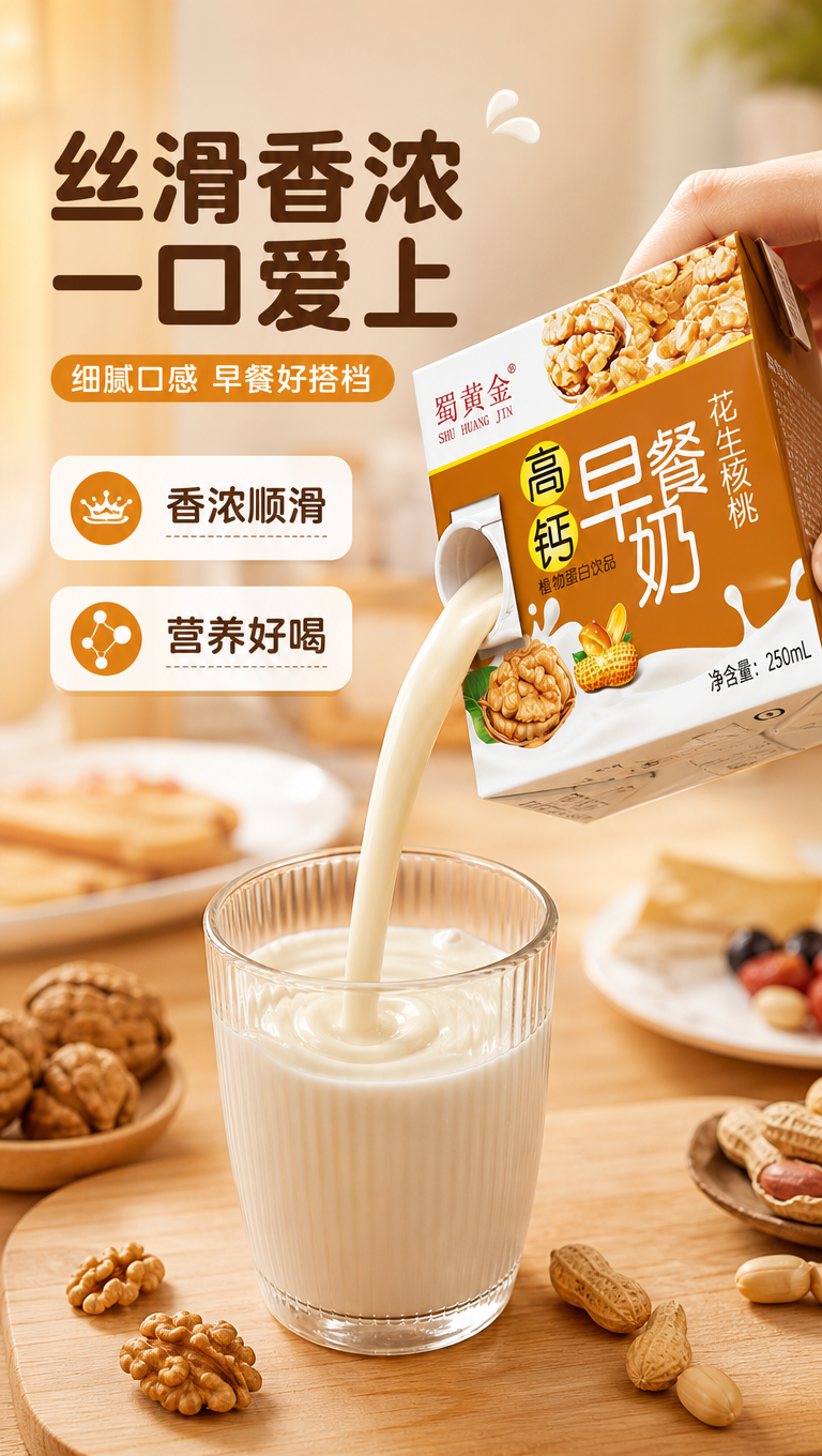 [商品] 使用【图1】蜀黄金高钙早餐奶单盒包装；保留单盒橙白配… - 图片创意预览