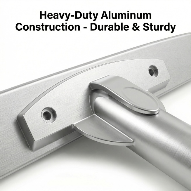 Close-up of die-cast aluminum back and handle of the cleaning brush. Show the solid metal material a预览效果