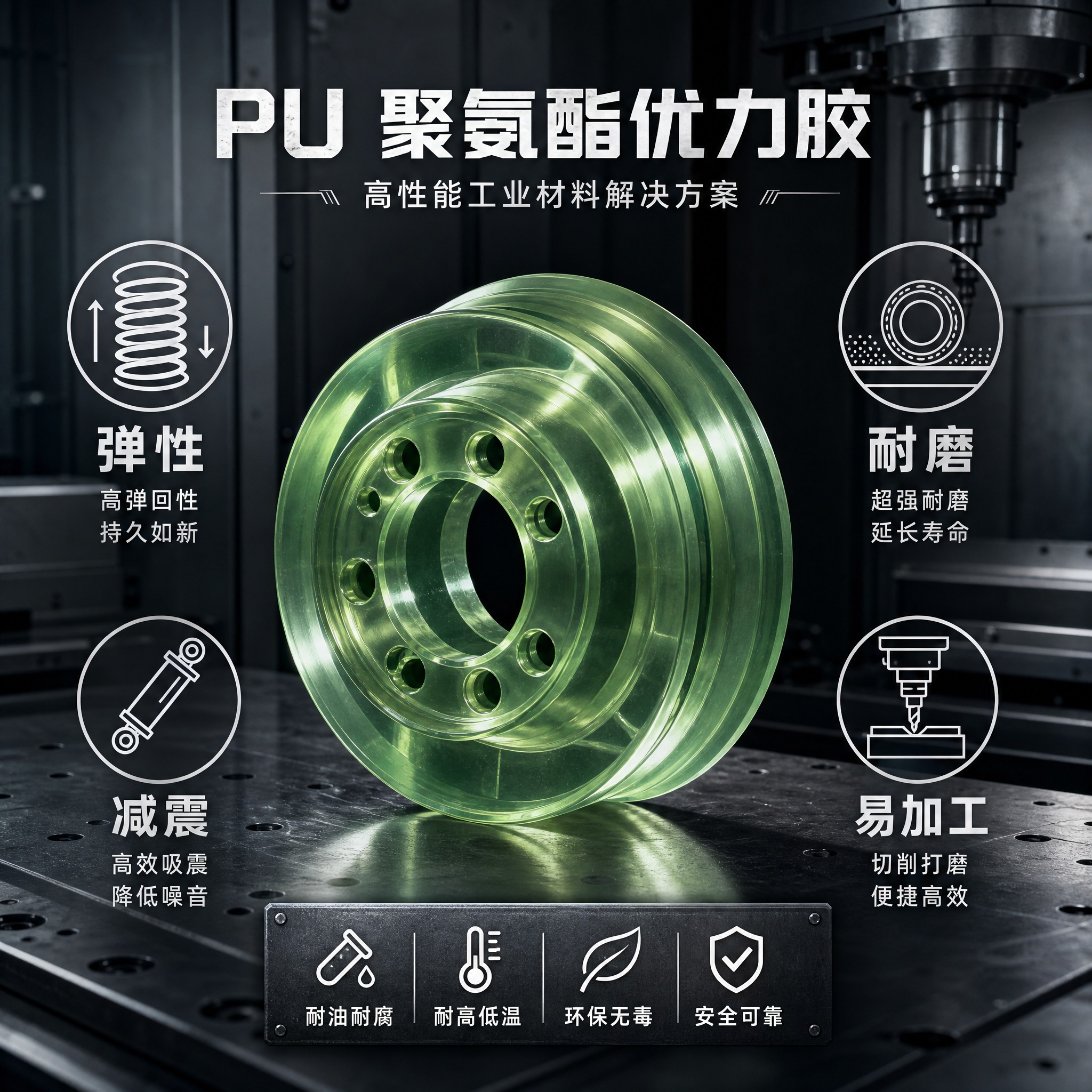 硬核工业风材质卖点图，1:1正方形构图，深灰金属工业背景，冷调… - 图片创意预览