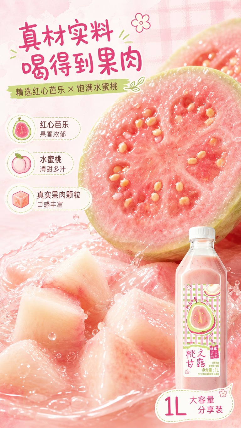 [商品] 使用【图1】统业桃之甘露芭乐桃桃复合果汁饮料1L装；… - 图片创意预览