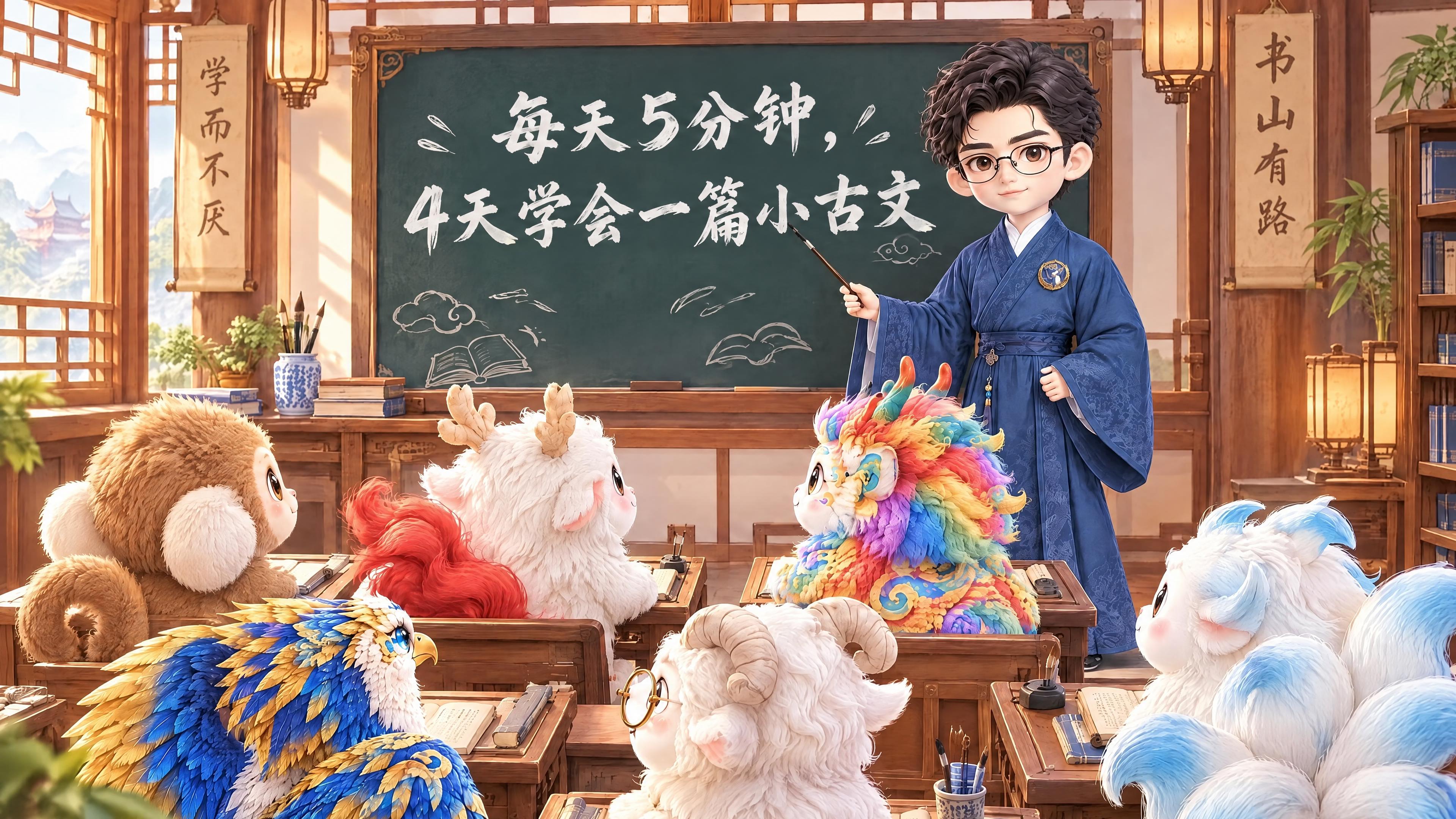 将黑板上的文字替换为"每天5分钟，4天学会一篇小古文"，白色粉… - 图片创意预览