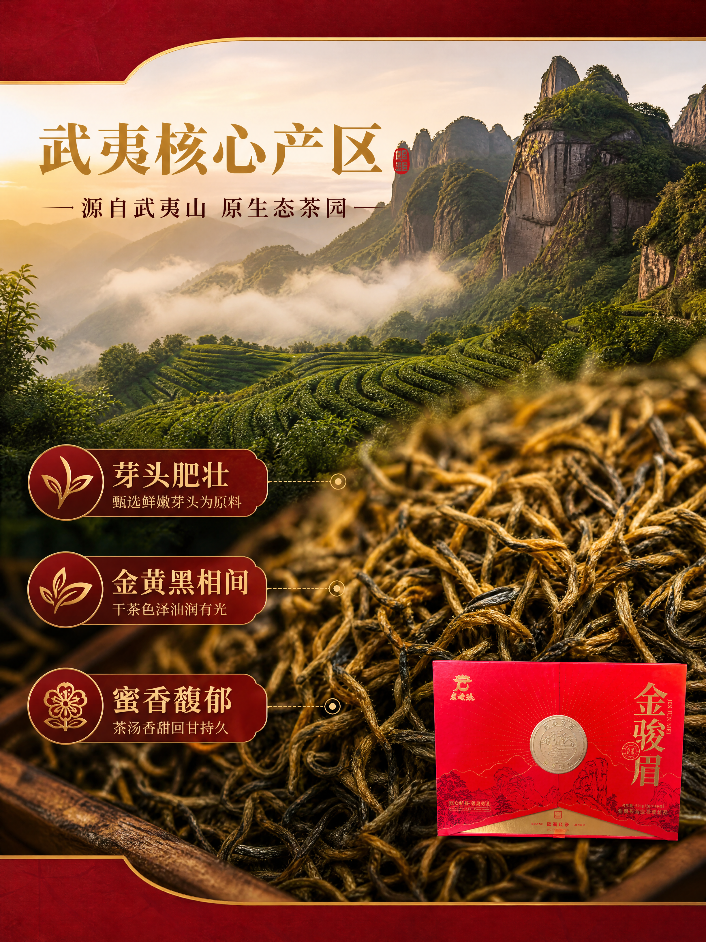 [商品] 使用【图2】岩曦号金骏眉红色礼盒；保留礼盒红色主体、… - 图片创意预览