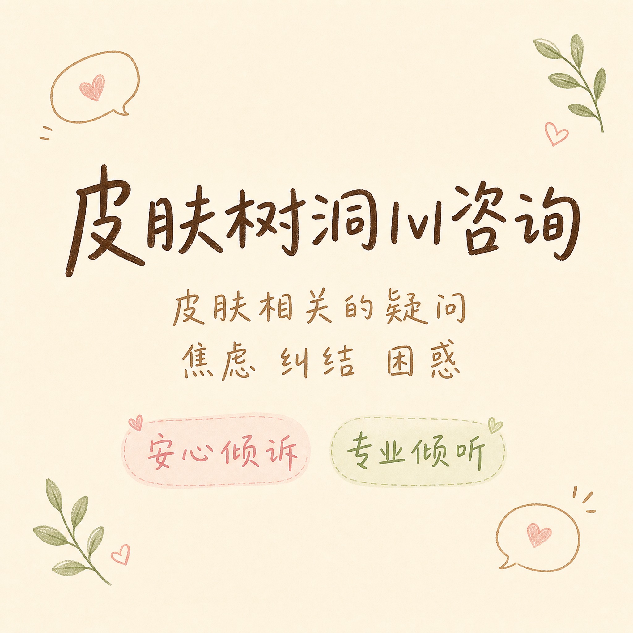 闲鱼平台主图，皮肤树洞1v1咨询服务，简洁手写风格。画面整体采… - 图片创意预览