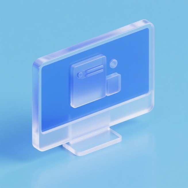 设备管理图标，电脑显示器样式，3D玻璃磨砂渐变蓝风格，浅蓝色背景预览效果