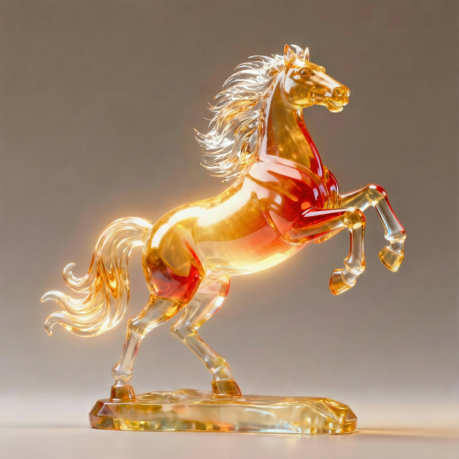 去掉下面的2026，马的鬃毛增加玻璃质感预览效果