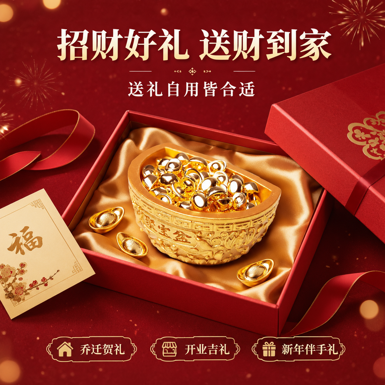 [主图-6 元宝款] 送礼场景与寓意图，突出礼品属性与美好寓意… - 图片创意预览