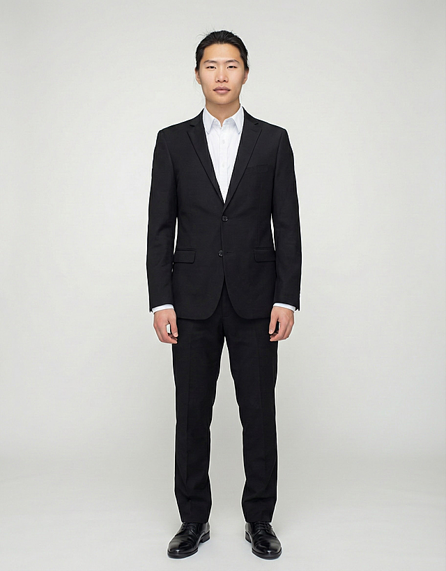 帮我把照片人物调整一下 变成正装的样子 要求全身像