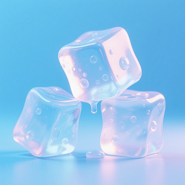 清新感十足的软3D风设计，液态效果冰块堆叠，展现夏日清凉氛围。
