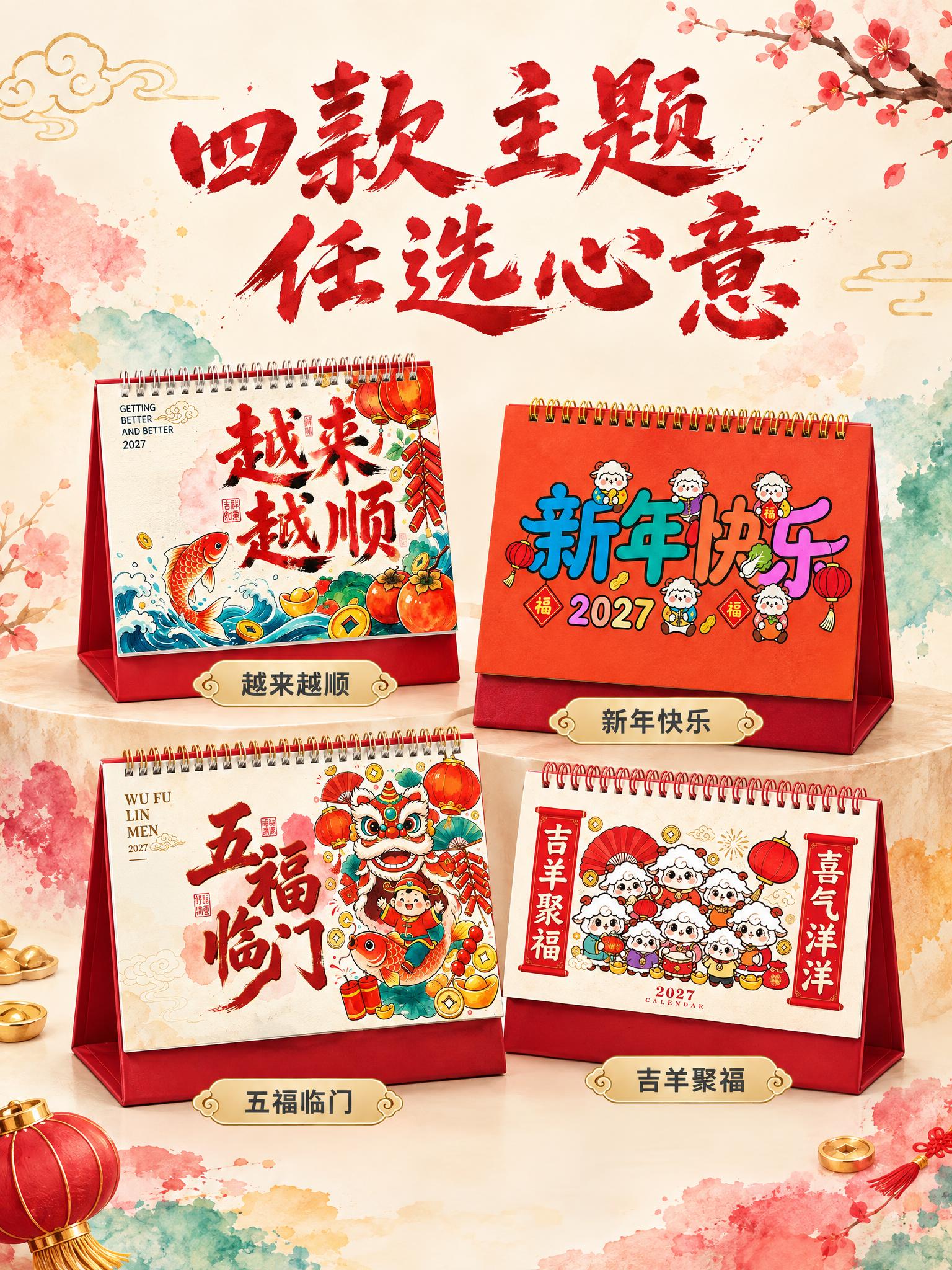 [商品] 使用4款台历：越来越顺、新年快乐、五福临门、吉羊聚福… - 图片创意预览