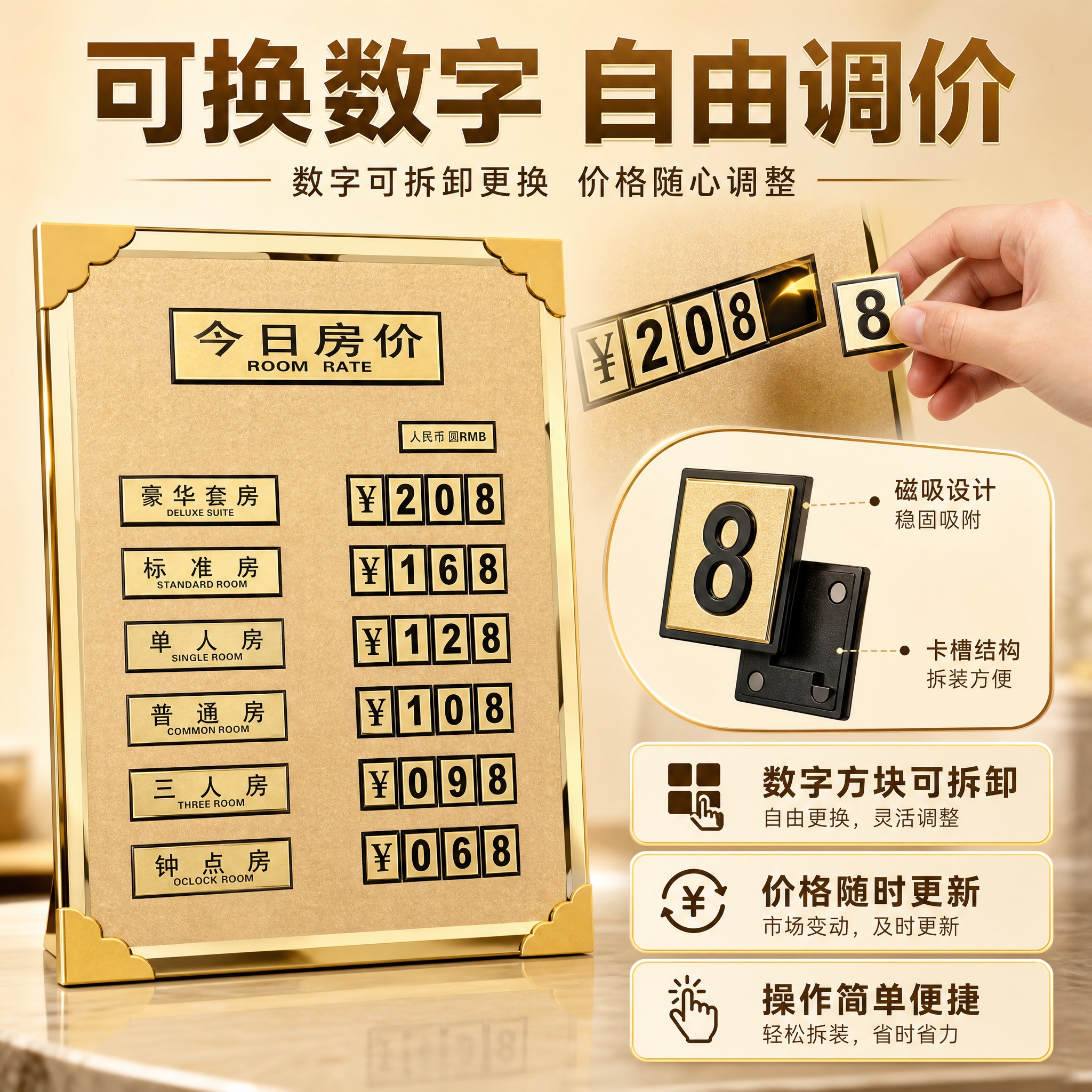 [主图-2] 核心卖点展示，突出可更换数字自由调价的核心功能。… - 图片创意预览