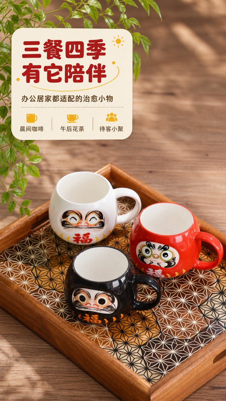 [商品] 使用【图7】三色达摩福运杯（白/红/黑）；保留每款杯… - 图片创意预览