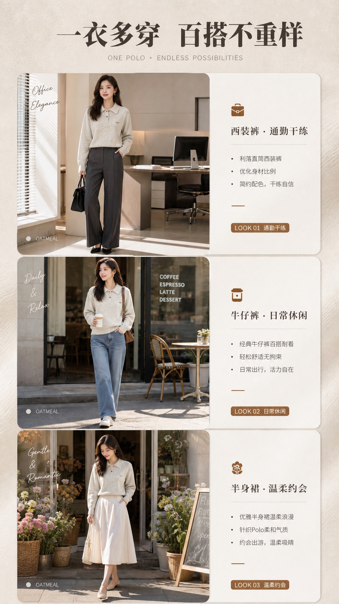 [商品] 使用【图1】米灰色翻领针织Polo衫；商品处理：保留… - 图片创意预览