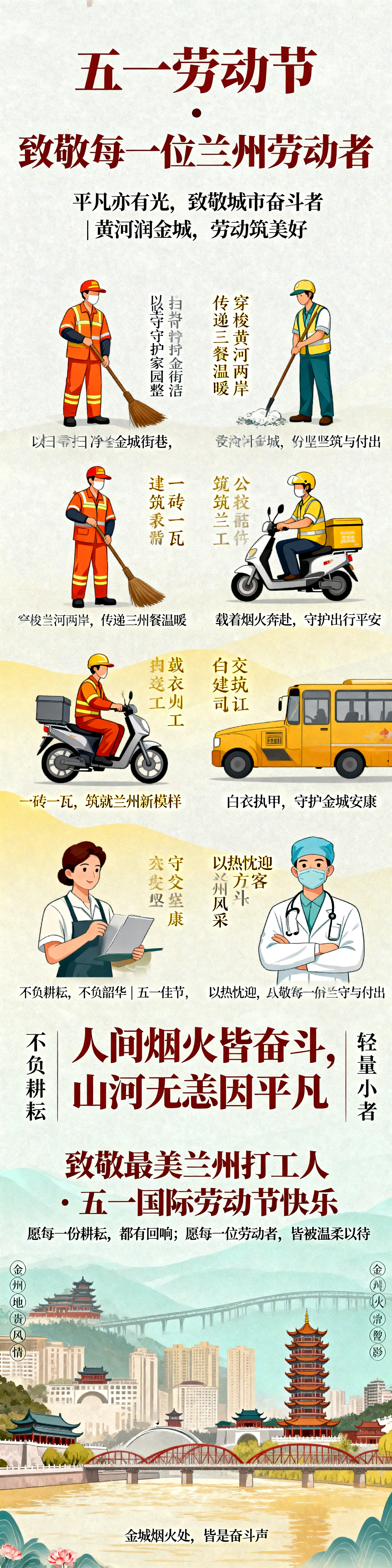 微信公众号竖向长图，风格为简约国潮+兰州城市风，大气温暖治愈文… - 图片创意预览