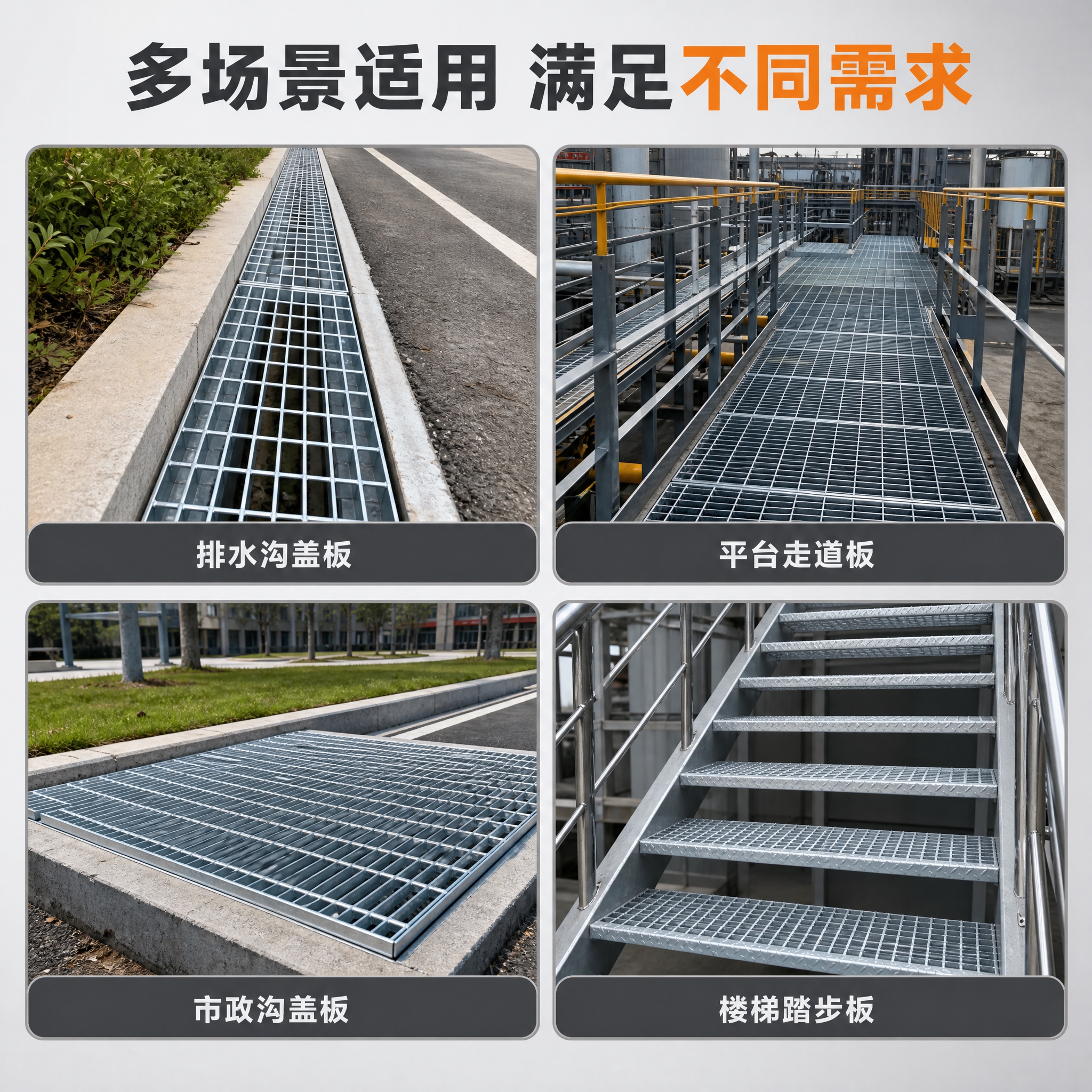 [主图-4] 多场景应用图，展示钢格板在不同场景下的应用，体现… - 图片创意预览