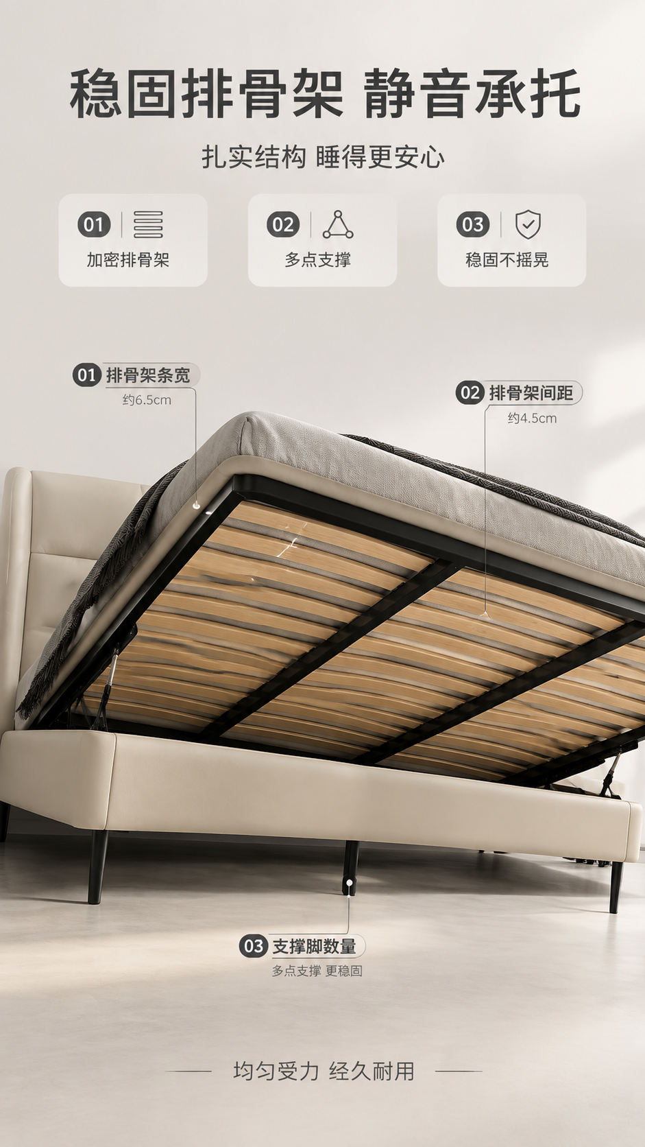 [商品] 使用【图1】意式极简高脚齐边床；保留米白色软包床头、… - 图片创意预览