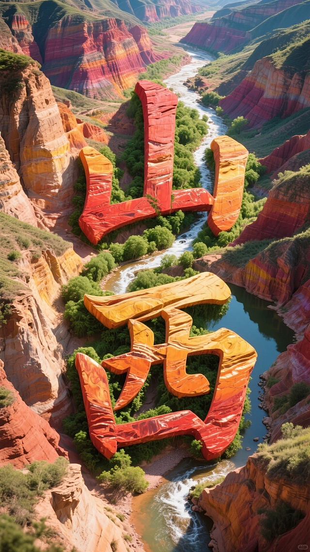 俯瞰丹霞地貌，地貌的自然生态组成了“山西”