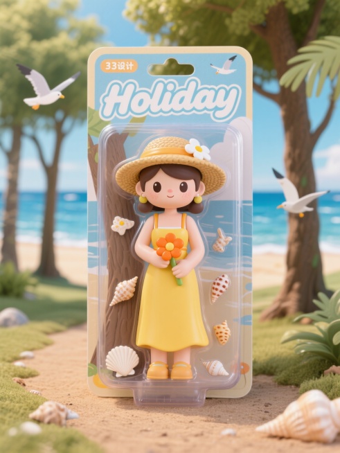 盒子上有描边文字“Holiday”，海边度假风预览效果