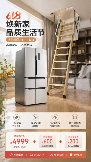 618商业营销海报，包含商品精简的信息图元素，高质感配色，f/2.8拍摄出柔和景深，照片写实风格，无畸变预览效果