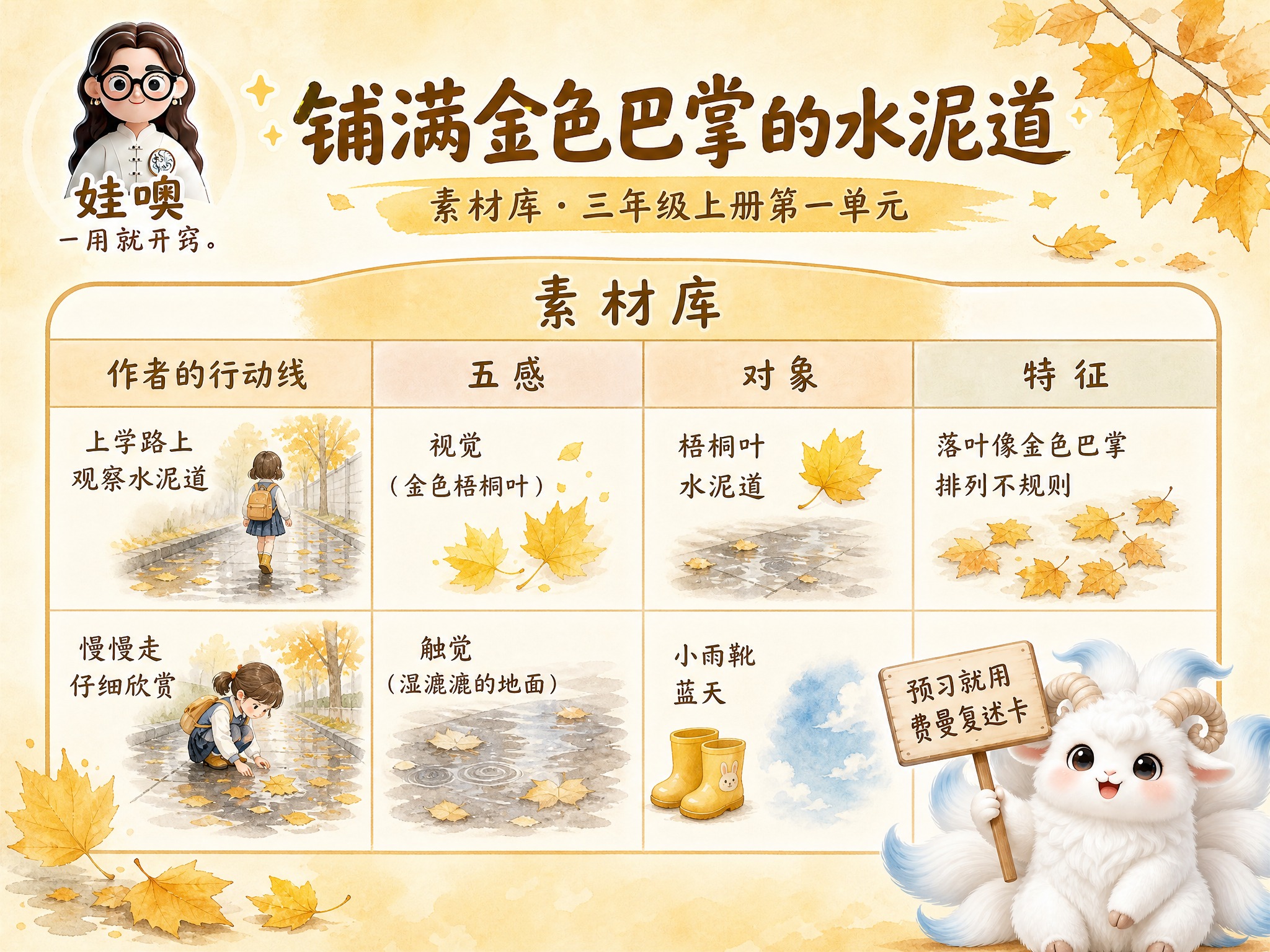 A4横版费曼复述卡成品，米黄色暖色调手绘水彩风格，温馨儿童教育… - 图片创意预览