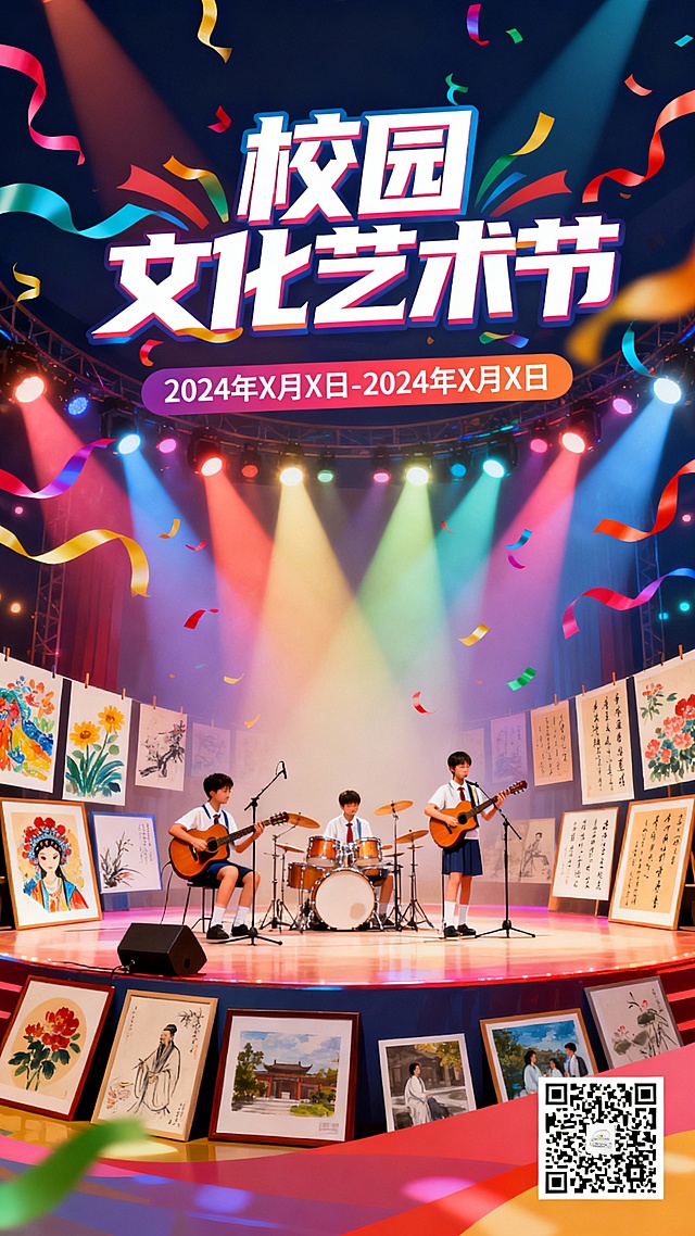 校园文化艺术节宣传报道，包括海报设计二维码制作
