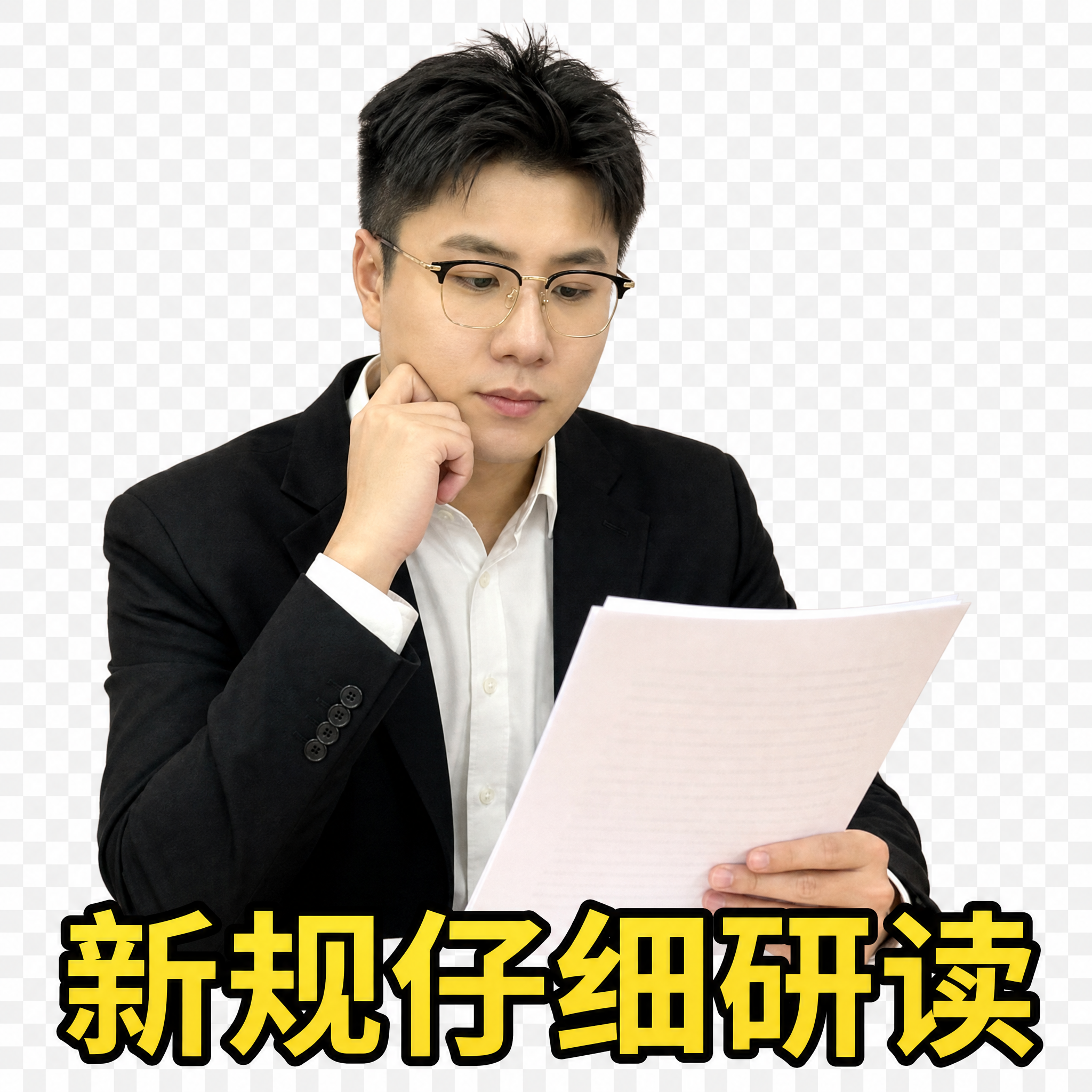 参考图中男士的面部特征和样貌，戴着眼镜，穿着黑色西装白衬衫。改… - 图片创意预览