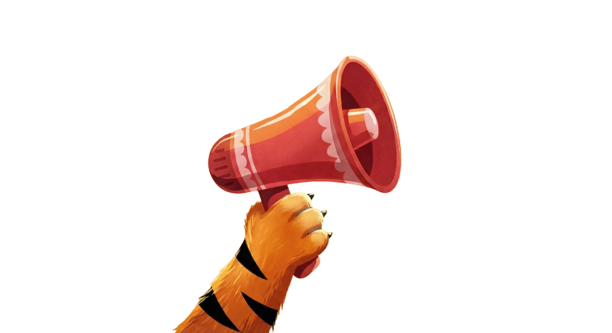 为画面添加高光效果，调整整体风格，不要太幼态，保持老虎爪手握喇叭的扁平化风格，黄色暖色调背景预览效果