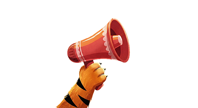 为画面添加高光效果，调整整体风格，不要太幼态，保持老虎爪手握喇叭的扁平化风格，黄色暖色调背景