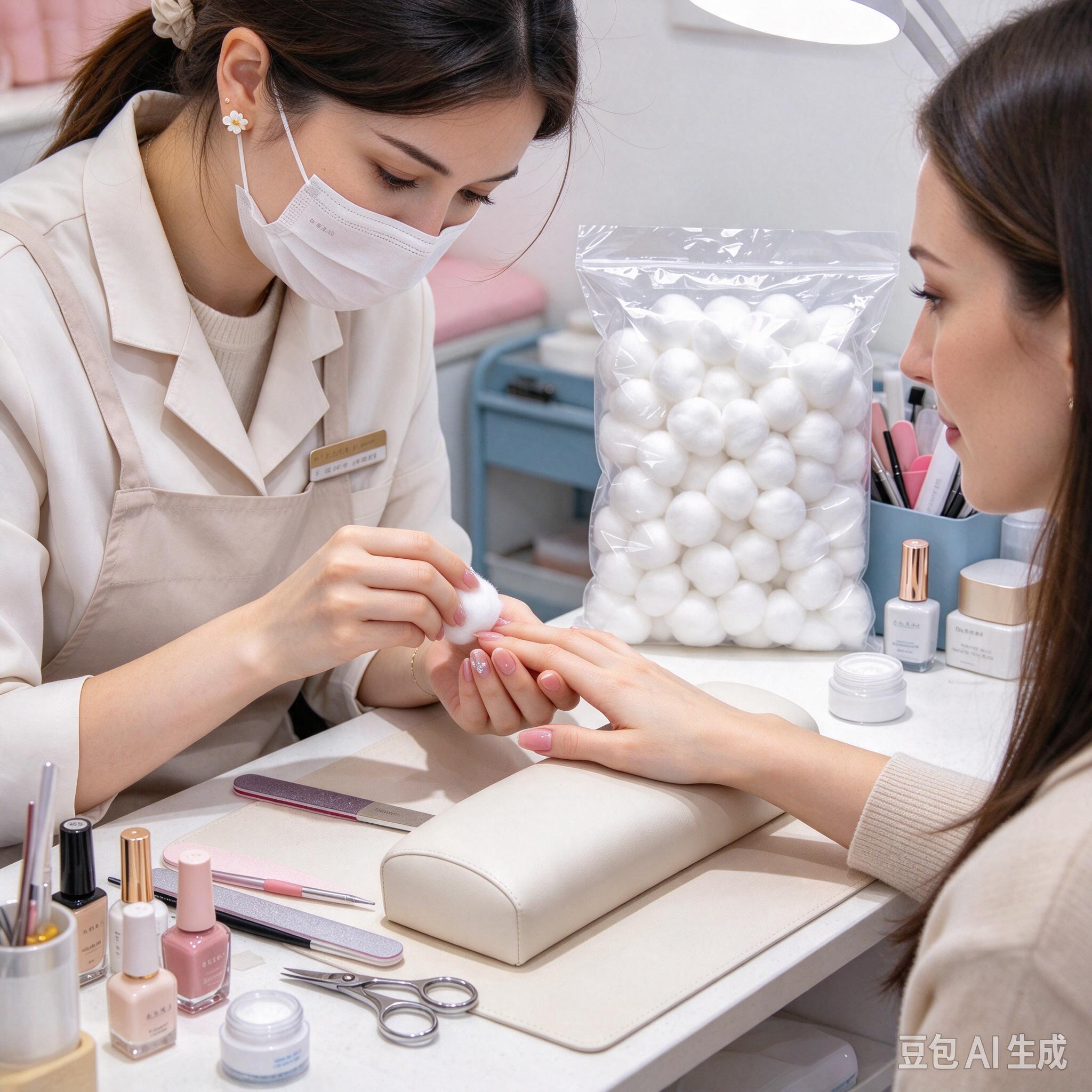 将图中两位女性都改为欧美人面孔，保持美甲店场景和动作不变，高清… - 图片创意预览