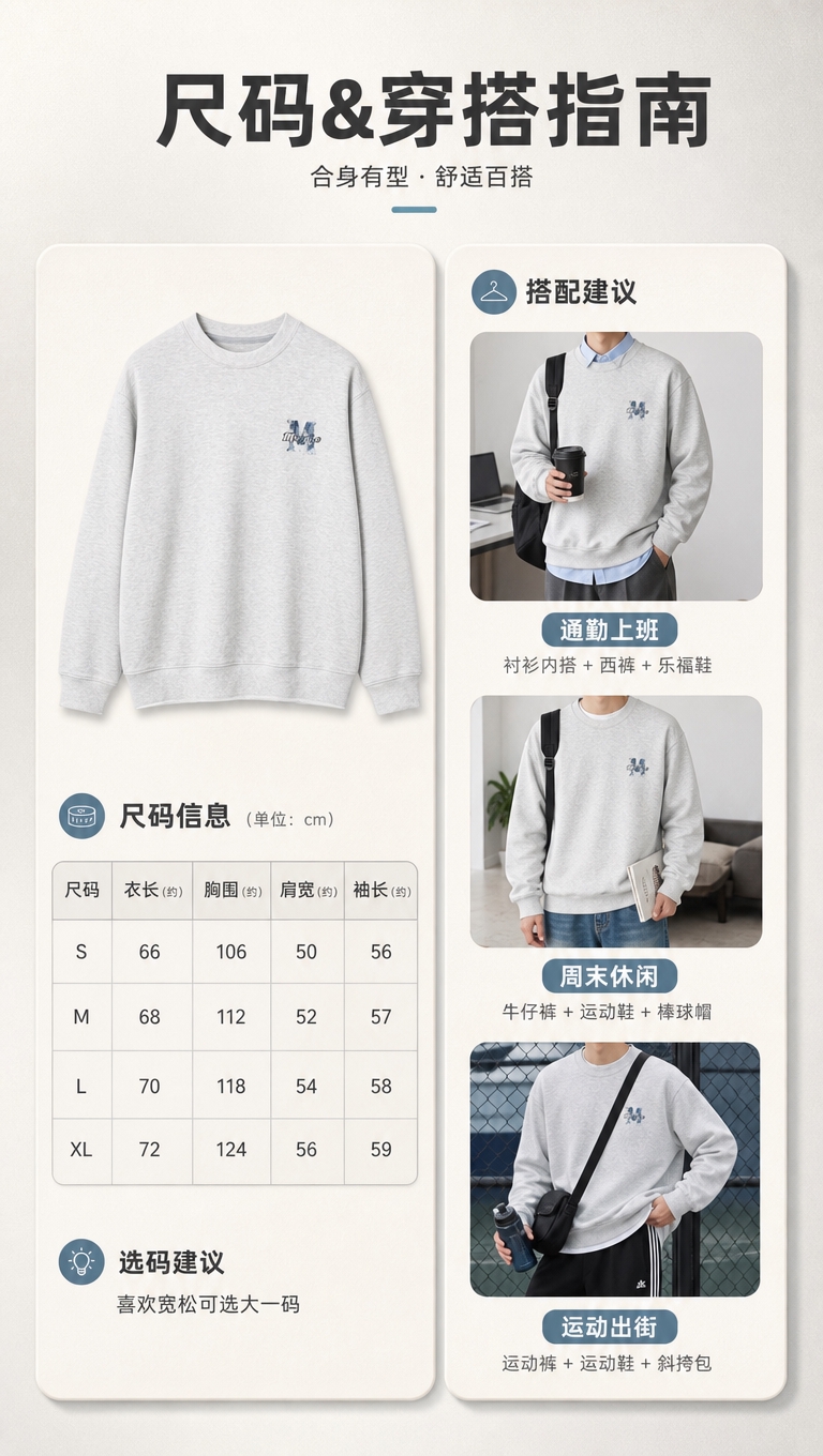 [商品] 使用【图1】浅花灰色圆领卫衣；商品处理：保留圆领、落… - 图片创意预览