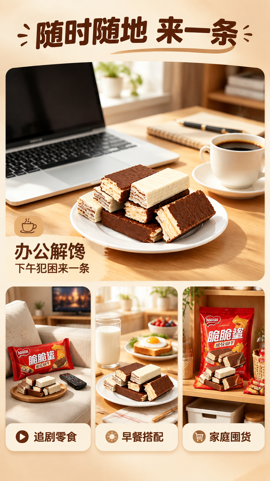 [商品] 使用【图3】雀巢脆脆鲨威化饼干多场景展示；保留威化饼… - 图片创意预览