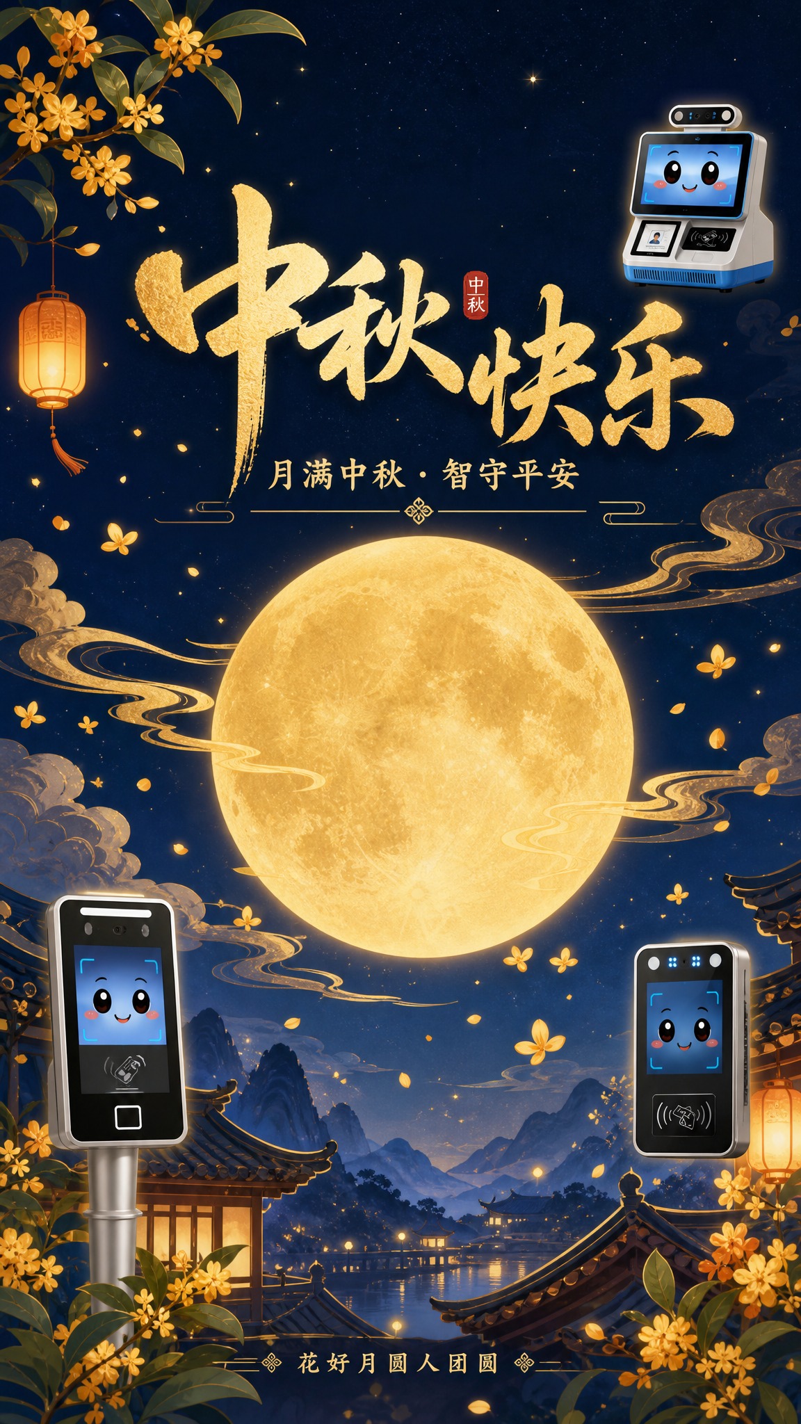 中秋国风节日海报，竖版9:16，朋友圈客户祝福图。画面主视觉：… - 图片创意预览