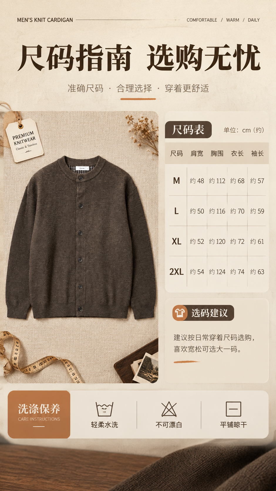 [商品] 使用【图1】深咖色男士圆领针织开衫；商品处理：保留圆… - 图片创意预览